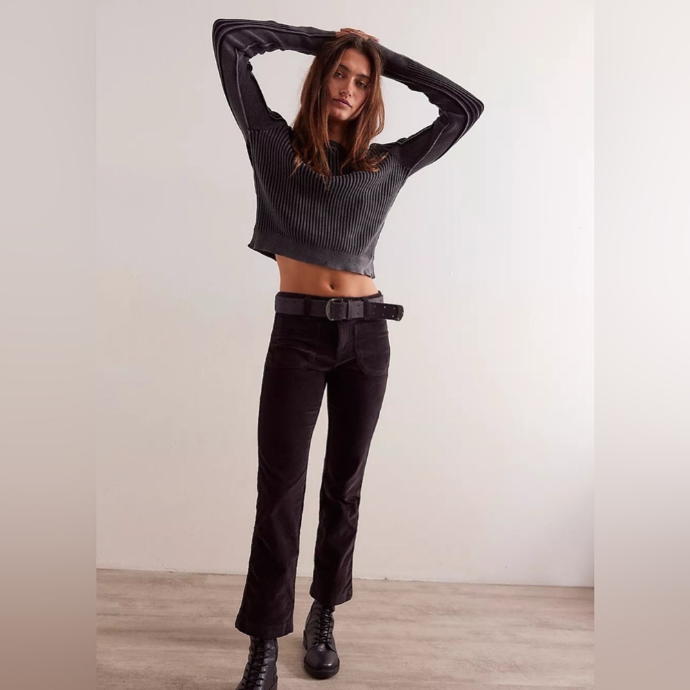 Free People High Time Kick Flare Pants Black Size 6 NWT